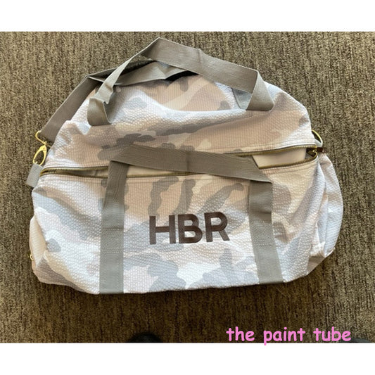 HBR Initial  Letters Grey Seersucker Camo Duffle Bag