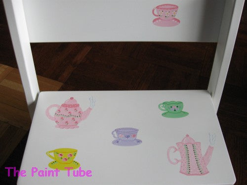 Teapots/Teacups Design White Step Stool<BR>