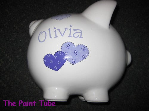 Olivia Patchwork Hearts Design Ceramic  Piggy Bank