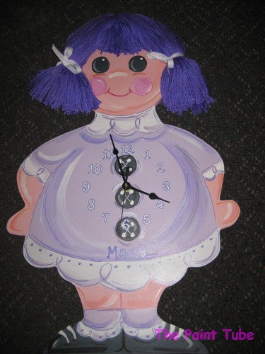 Little Girl with Purple Yarn Hair Clock