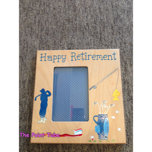 Happy Retirement Golf Theme Natural Side Picture Frame