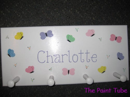 Charlotte Butterflies Theme Wall Plaque with Pegs