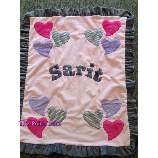 Sarit Funky Hearts with Ruffle Minky Blanket