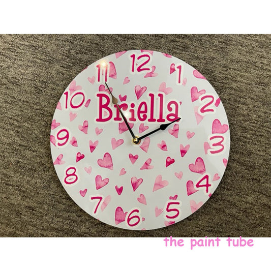 Briella Hearts  Theme Personalized Wall Clock