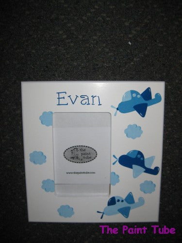 Evan Airplanes Theme on White Side  Picture Frame