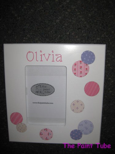 Olivia Patchwork Circles Theme on White Side Picture Frame