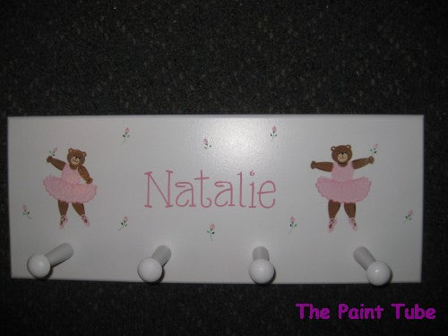 Natalie Ballerina Bears Theme Wall Plaque with Pegs