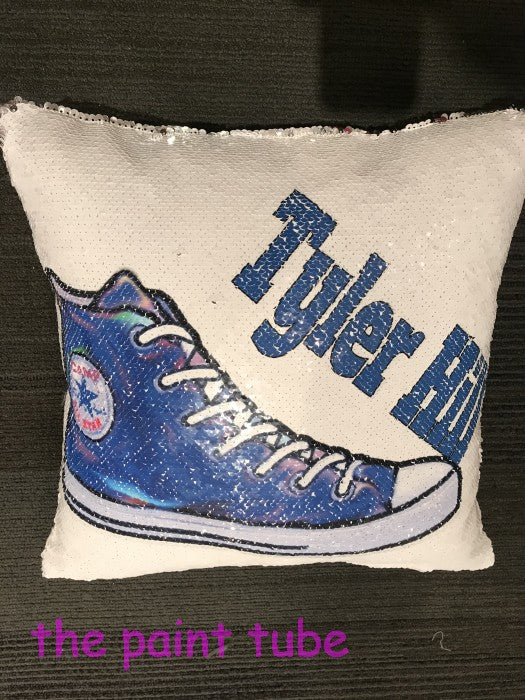Tyler Hill Camp Sneaker Deaign Sequin Pillow