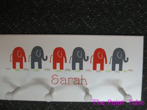 Sarah Elephants Theme  Wall Plaque with Pegs
