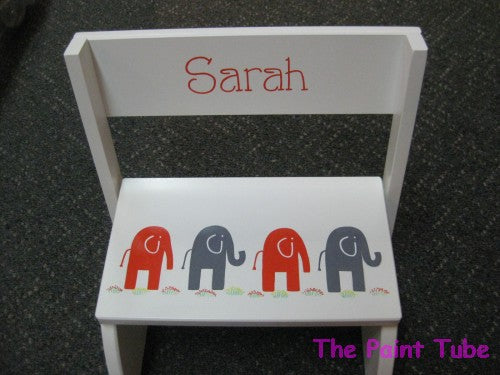 Sarah Elephants Design on White Stepstool