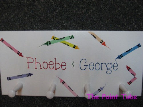 Phoebe &amp; George Crayons Theme Wall Plaque with Pegs