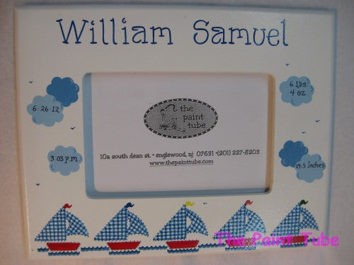 William Samuel Gingham Sailboats Design on White Rectangle Frame