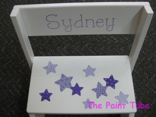 Sydney Lavendars/Purples Patchwork Stars Design on White Stepstool