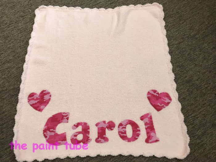 Carole Pink Chenielle  with Pink Camo Name Blanket