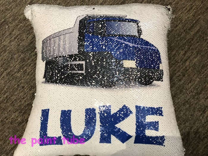 Luke Truck Design Sequin Pillow