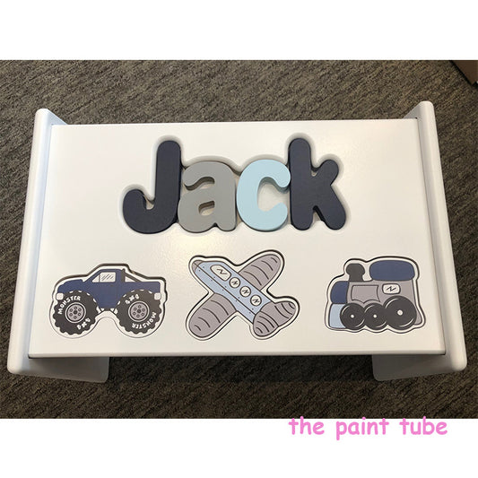 Jack Navy/Light Blue/Grey Transportation Puzzle Stool