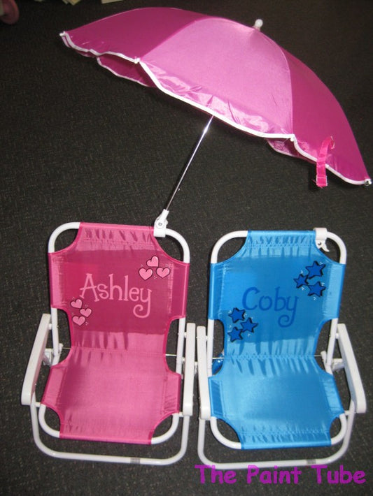 Nylon Pink/Blue Beach Chairs with Umbrella