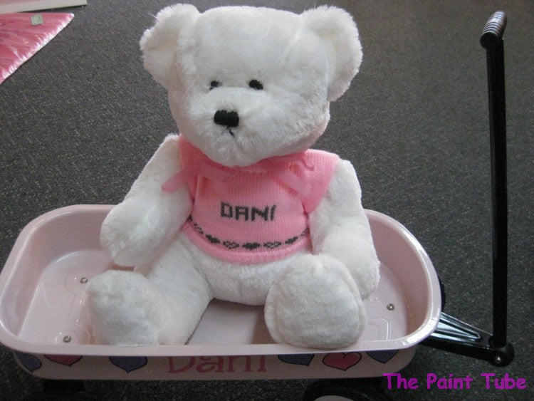 Painted Pink Wagon with Personalized Teddy Bear