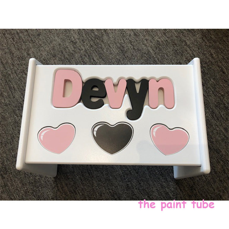 Devyn Pink/Black Hearts Puzzle Stool