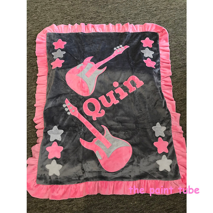 Quin Guitar With Ruffle Minky Blanket