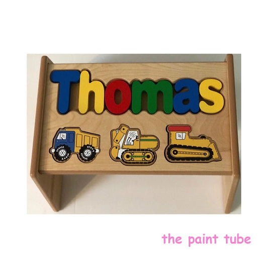 Thomas Natural wood Transportation Puzzle Stool