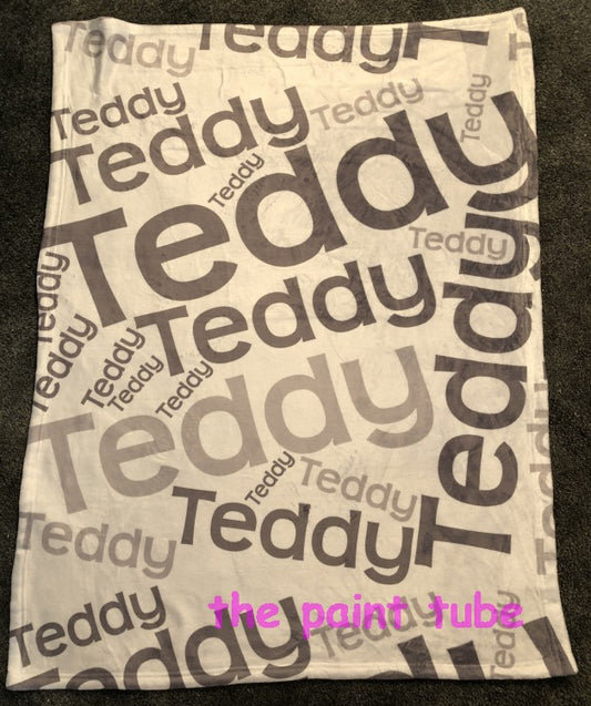 Teddy Scattered Name  Fuzzy Blanket