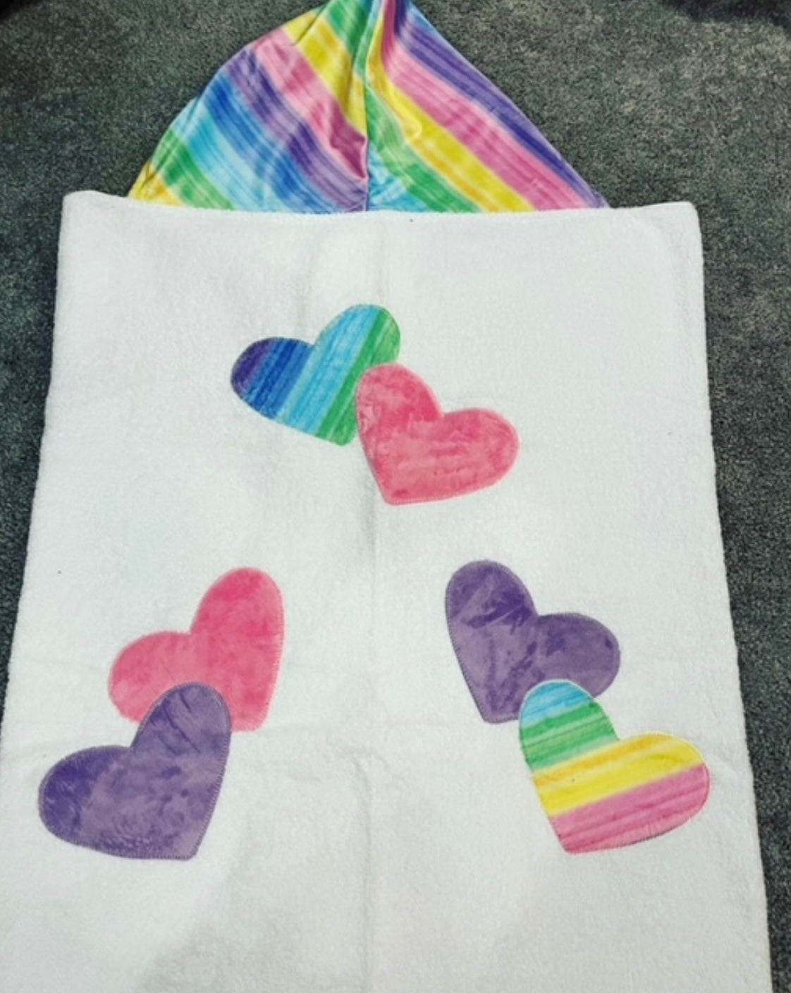Rainbow/Solid Hearts Hooded Towel