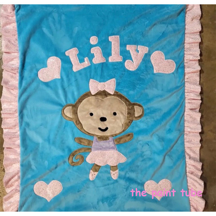 Lily Monkey Hearts Minky Blanket