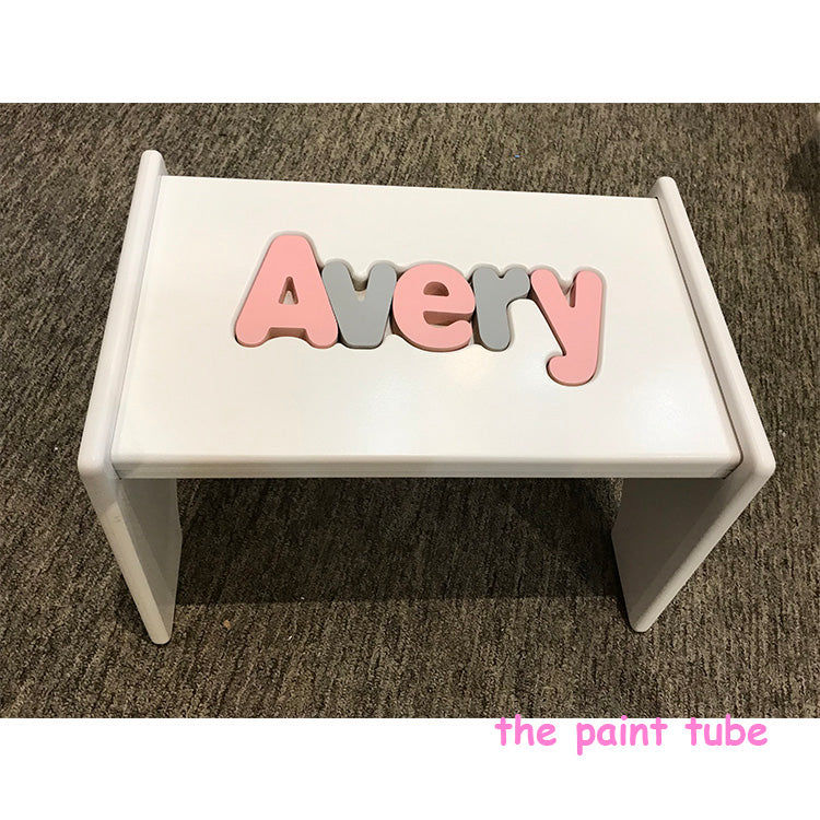 Avery White Custom Name Puzzle Stool