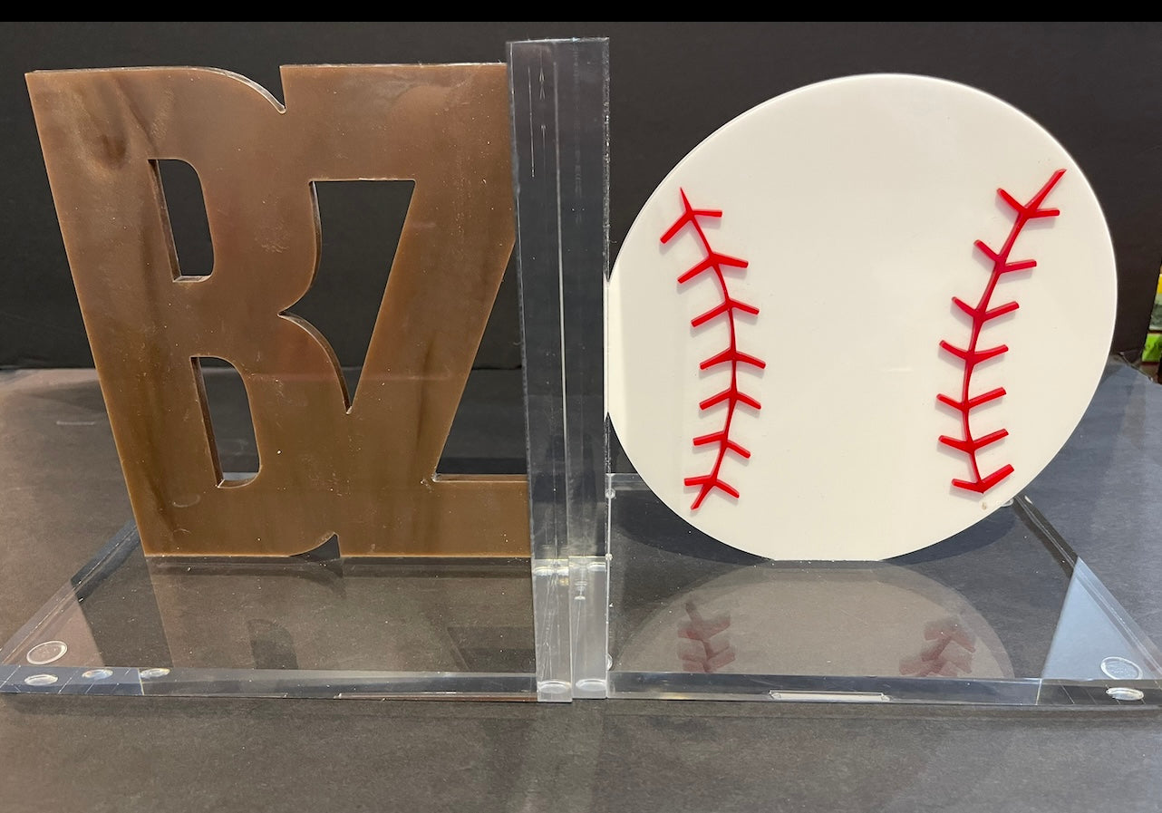 BZ /Baseball Lucite Bookends