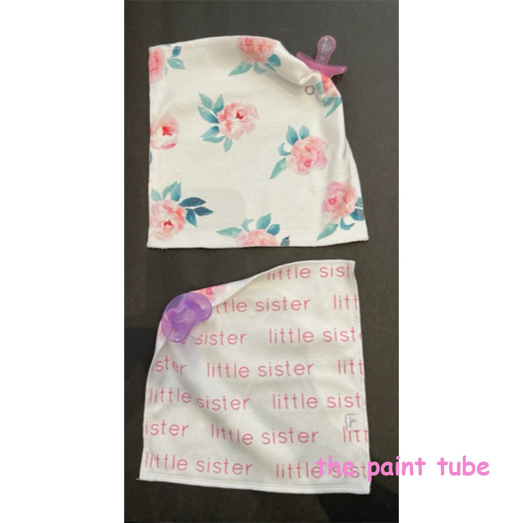 Little Sister Peony Flowers Organic Cotton Binky/Teether Blankee Holder