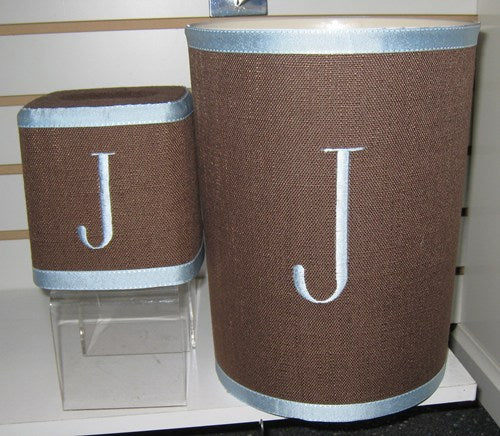 Brown Linen Wastebasket &amp; Tissue Box