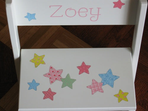 Joey  Patchwork Stars Design  on White Step Stool