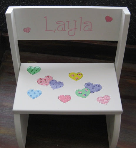 Layla Patchwork Hearts Design on  White Flip Stool