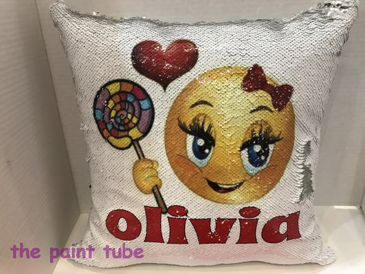 Olivia Emoji Sequin Pillow