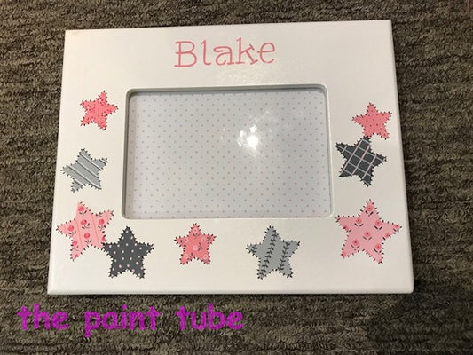Blake Pinks/Greys Patchworks Stars Theme White Picture Frame