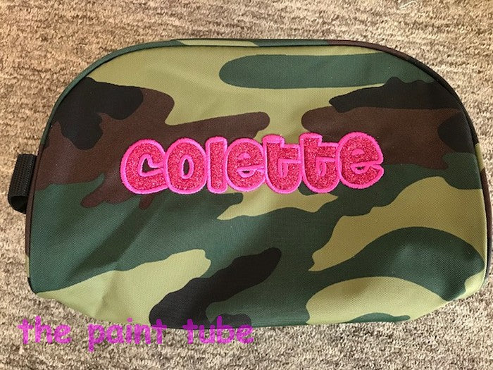 Collette Camo Pink Glitter Name Cosmetic/Dopp Bag