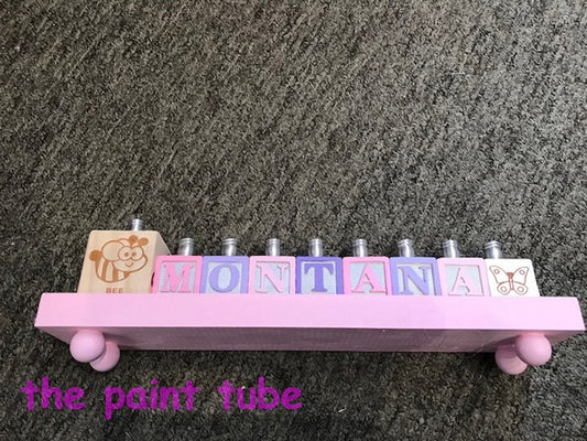 Montana Pink/Lavendar Pink Painted Base Block Menorah Block Menorah
