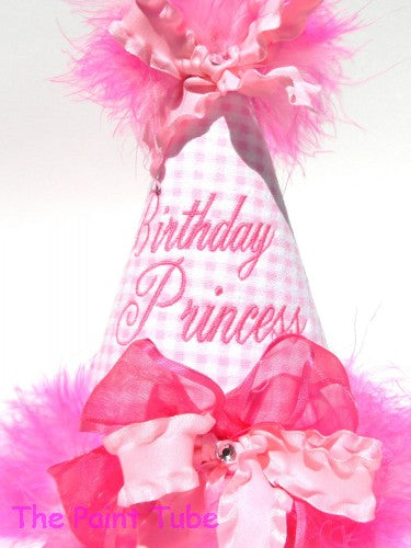 Personalized Birthday Hat in Pink Gingham and a little bit of Hot Pink